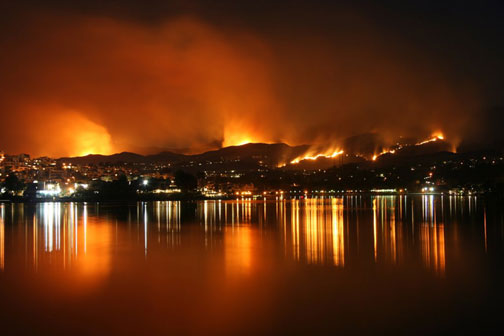 Fire over lake